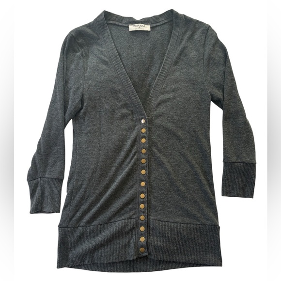 Zenana Outfitters Sweaters - Zenana Charcoal Snappy Button-Up Cardigan